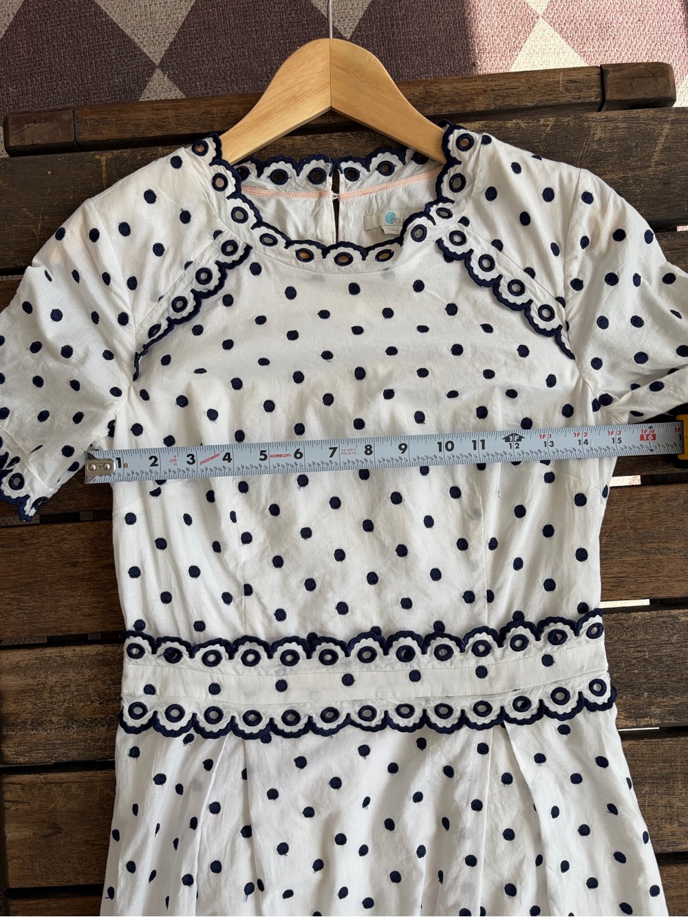 BODEN Kimberly Embroidered White with Navy Polka Dots Dress UK 10R / US 6R - Picture 13 of 13